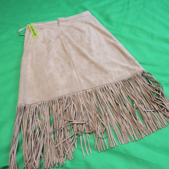 Fringed, Faux Suede, Faux Wrap Skirt - Picture 4 of 6